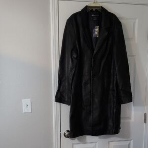 Classic Black Leather Trench Coat for Men